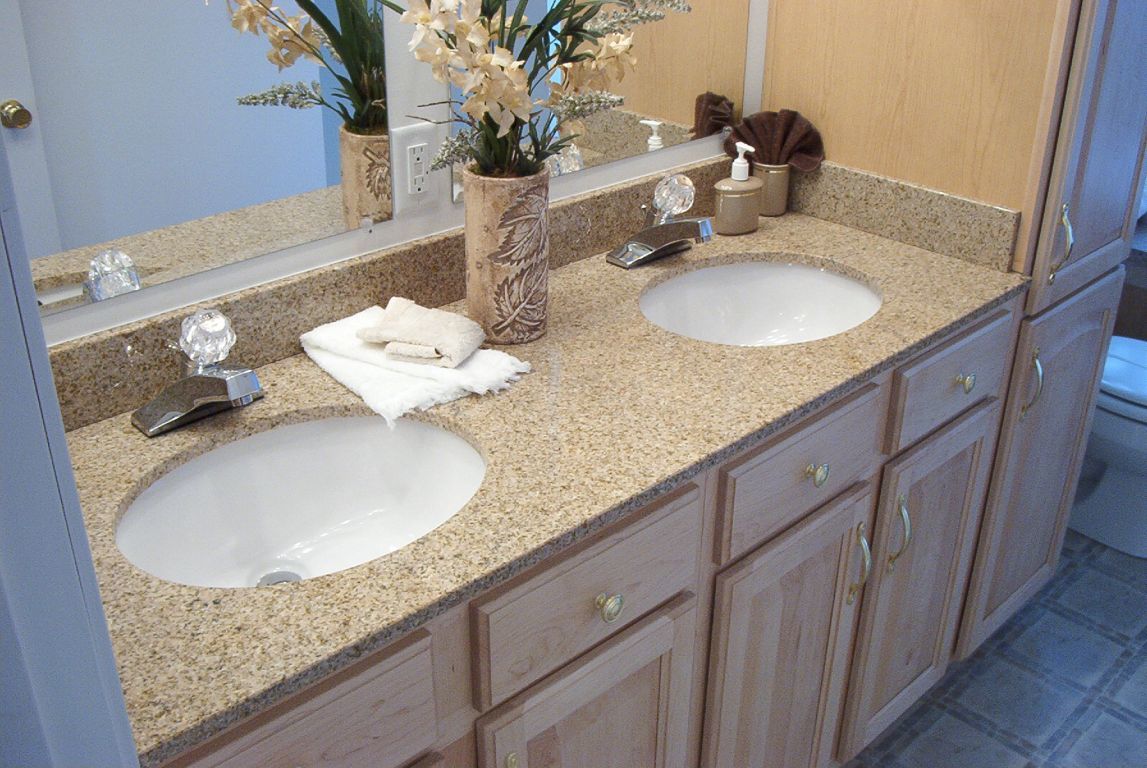 Double Bowl Granite Lav with White Bowls | Modular Homes by Manorwood ...